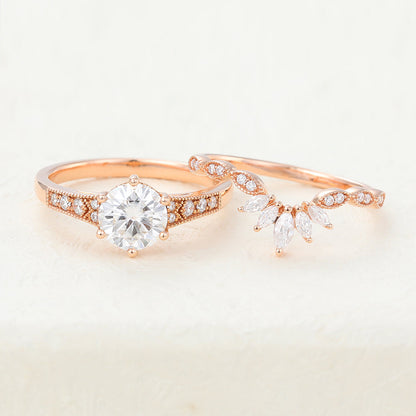 1 CT Round Vintage Pave Moissanite Bridal Set
