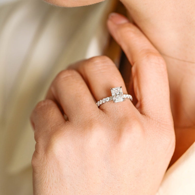 2.5 CT Radiant Pave Moissanite Engagement Ring