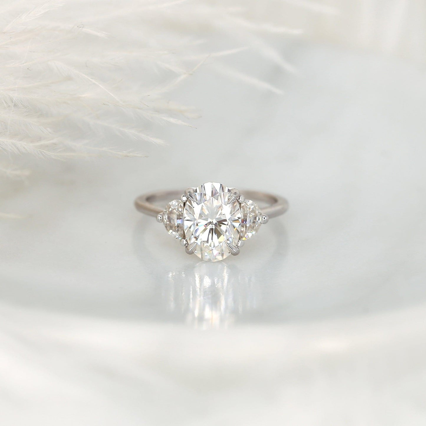 2.5 CT Oval Three Stone Moissanite Engagement Ring