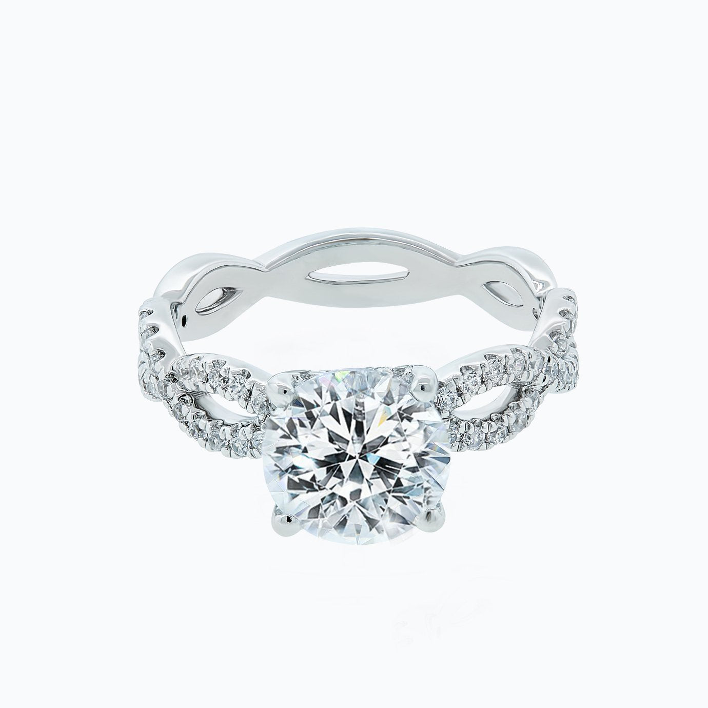 2 CT Round Criss Cross Pave Moissanite Engagement Ring