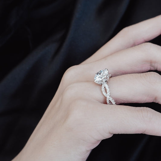 2 CT Round Criss Cross Pave Moissanite Engagement Ring