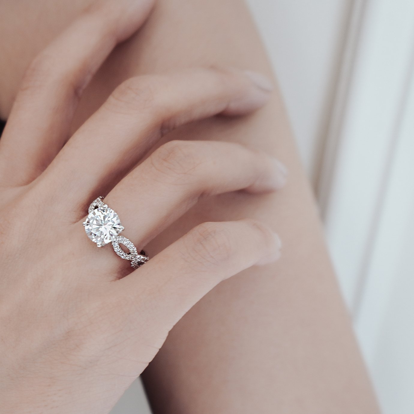 2 CT Round Criss Cross Pave Moissanite Engagement Ring