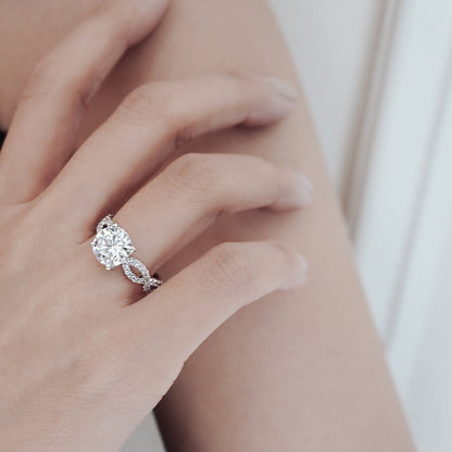 2 CT Round Criss Cross Pave Moissanite Engagement Ring