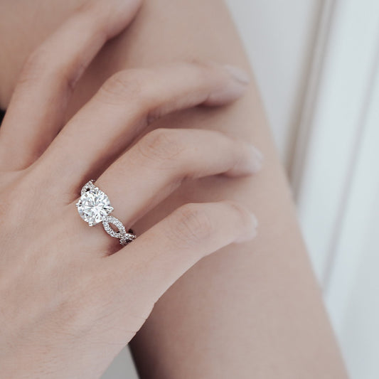 2 CT Round Criss Cross Pave Moissanite Engagement Ring