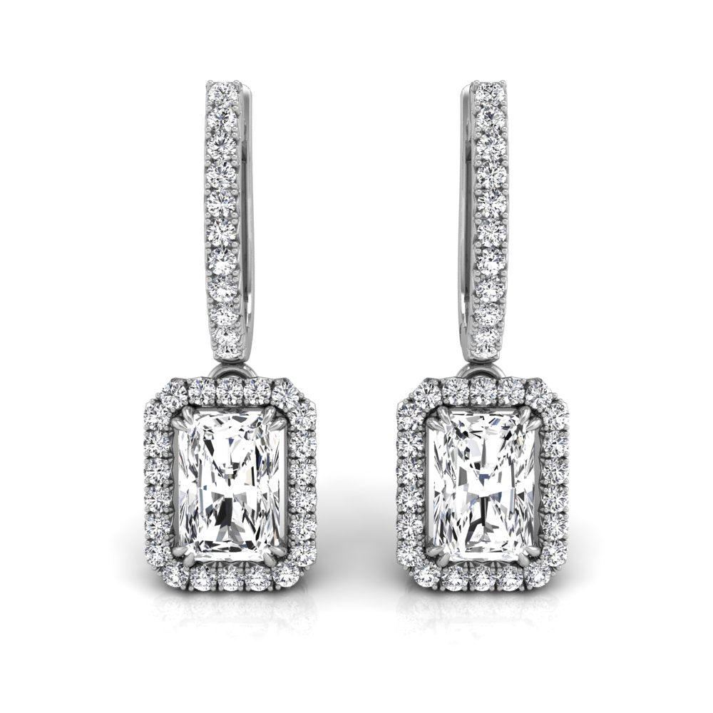 2.56 TCW Radiant Cut Halo Hoop Moissanite Earrings