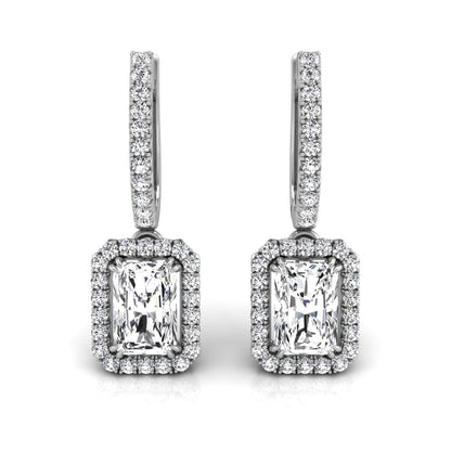 2.56 TCW Radiant Cut Halo Hoop Moissanite Earrings