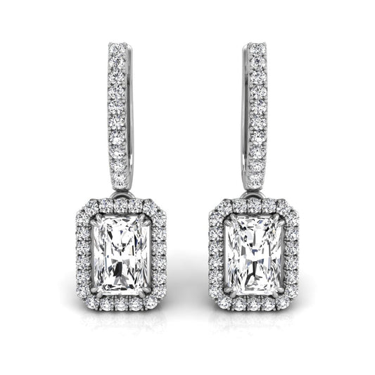 2.56 TCW Radiant Cut Halo Hoop Moissanite Earrings