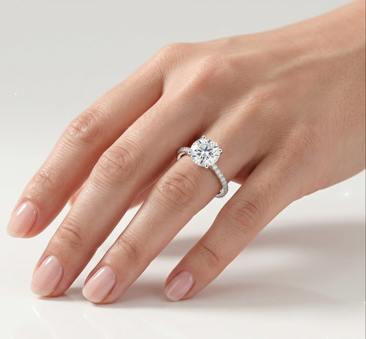 2 CT Round Pave Moissanite Engagement Ring