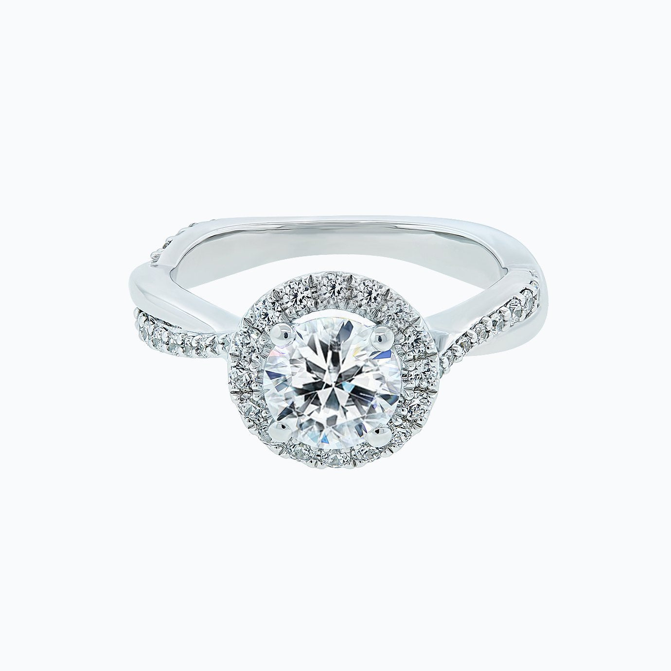 1 CT Round Halo & Criss Cross Pave Moissanite Engagement Ring