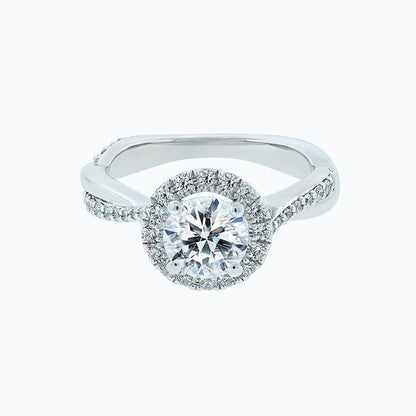 1 CT Round Halo & Criss Cross Pave Moissanite Engagement Ring