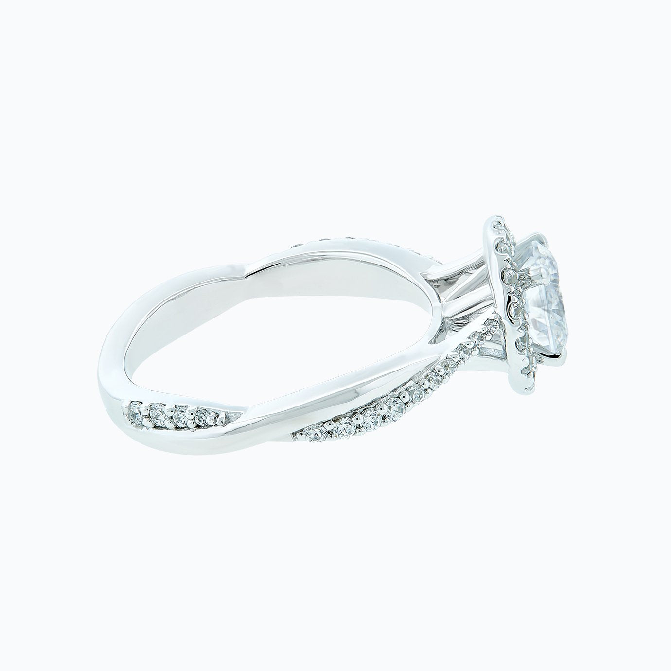 1 CT Round Halo & Criss Cross Pave Moissanite Engagement Ring