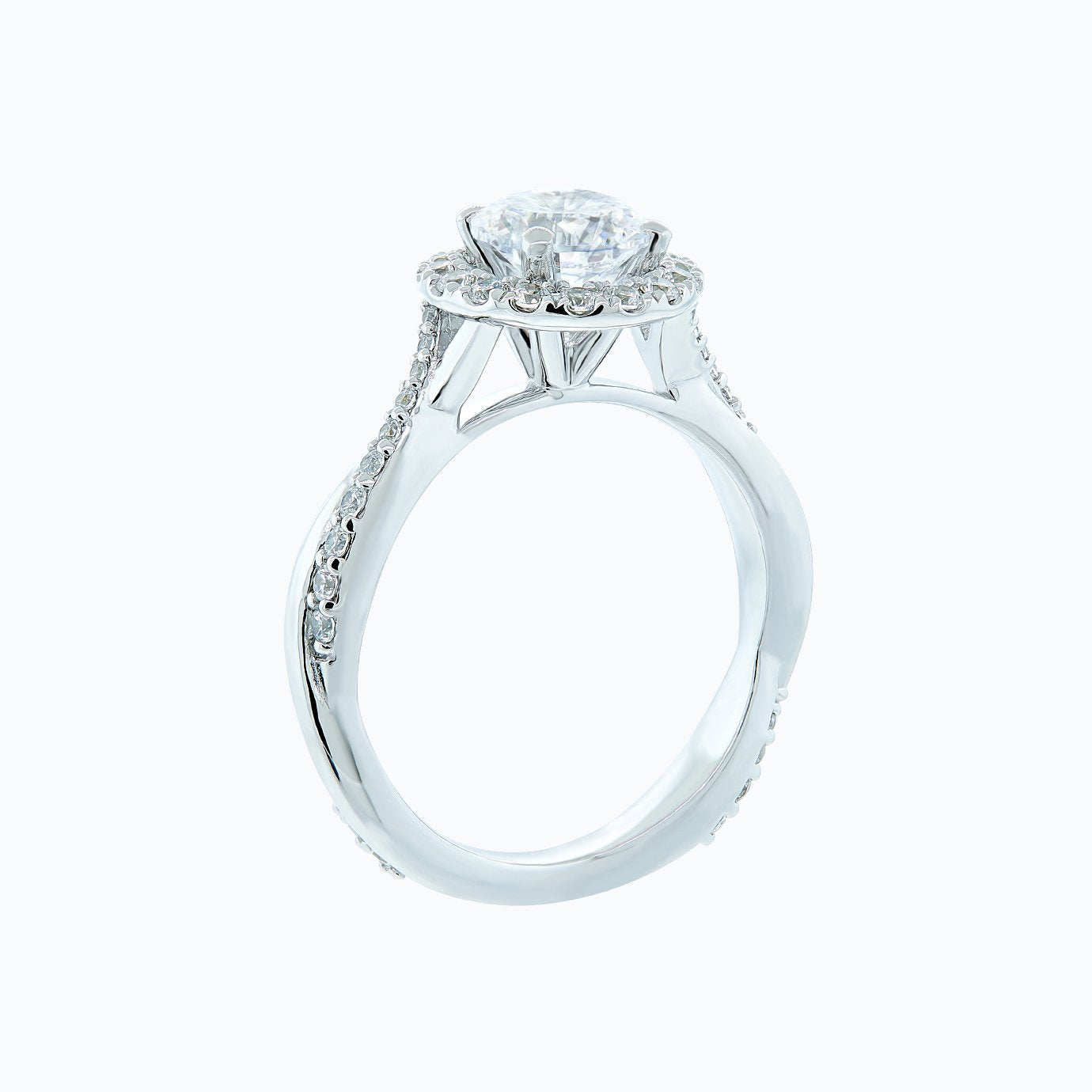 1 CT Round Halo & Criss Cross Pave Moissanite Engagement Ring
