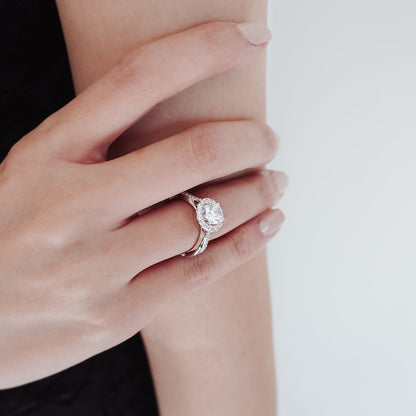 1 CT Round Halo & Criss Cross Pave Moissanite Engagement Ring