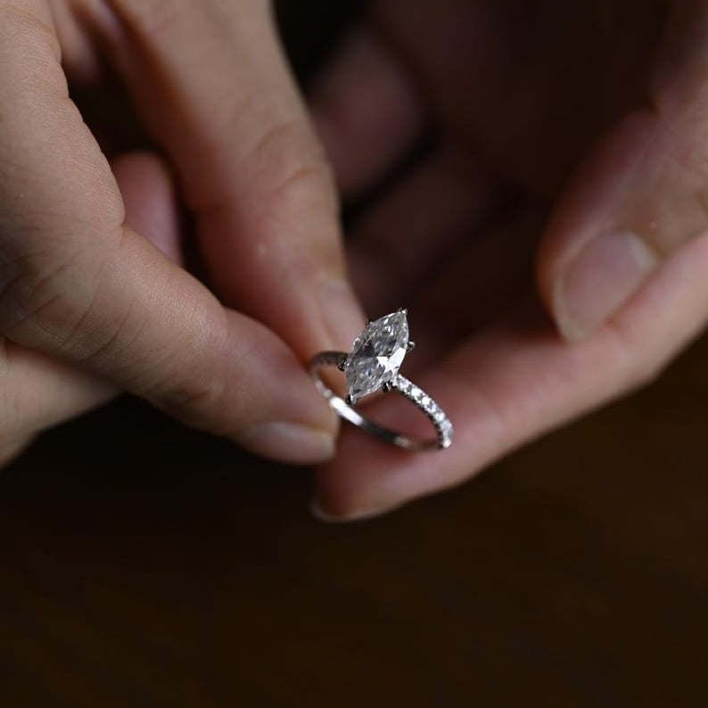 2.0 CT Marquise Pave Moissanite Engagement Ring
