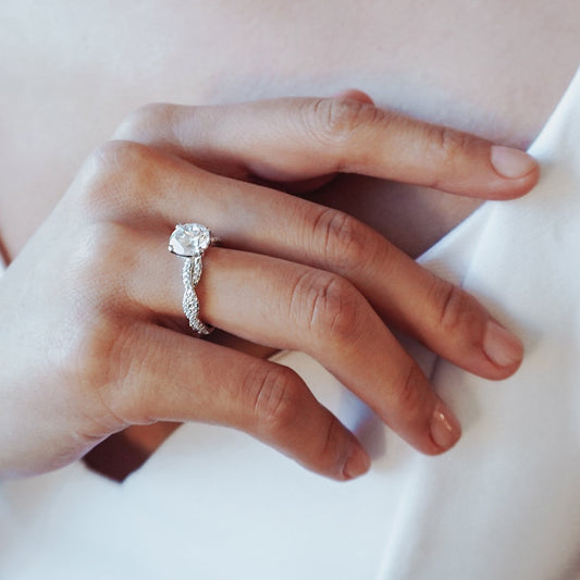 1.50 CT Round Criss Cross Pave Moissanite Engagement Ring
