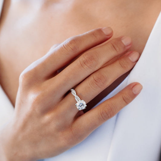 1.50 CT Round Criss Cross Pave Moissanite Engagement Ring