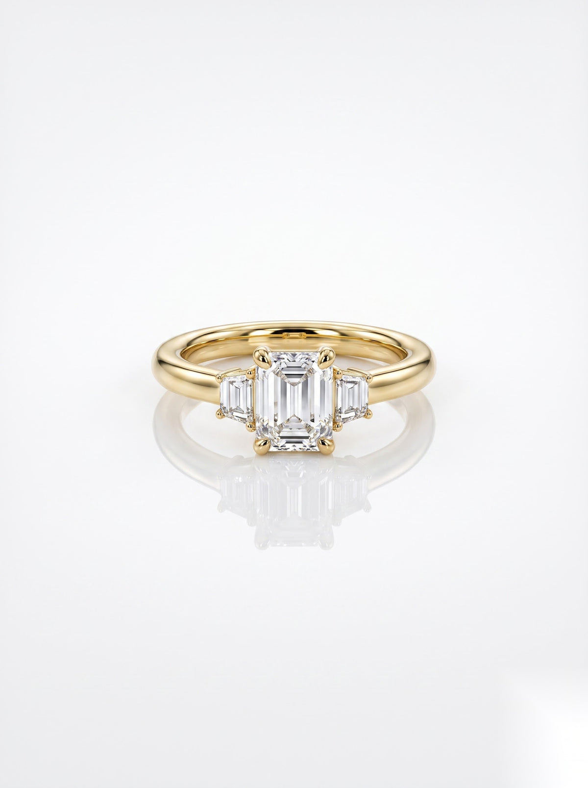 0.5 CT Emerald Three Stone Moissanite Engagement Ring