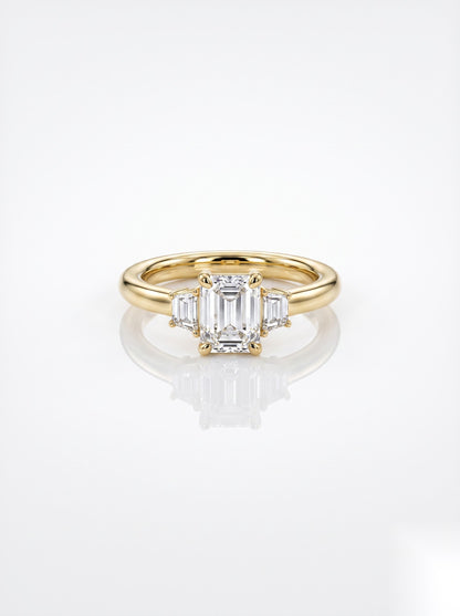 0.5 CT Emerald Three Stone Moissanite Engagement Ring