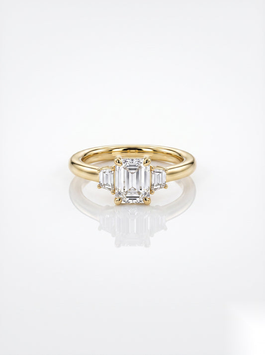 0.5 CT Emerald Three Stone Moissanite Engagement Ring