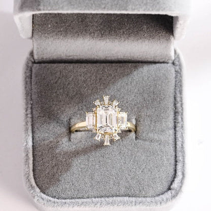 2.0 CT Emerald Cluster Moissanite Engagement Ring