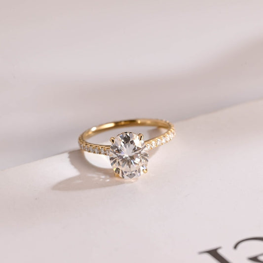 2.0 CT Oval Pave Moissanite Engagement Ring