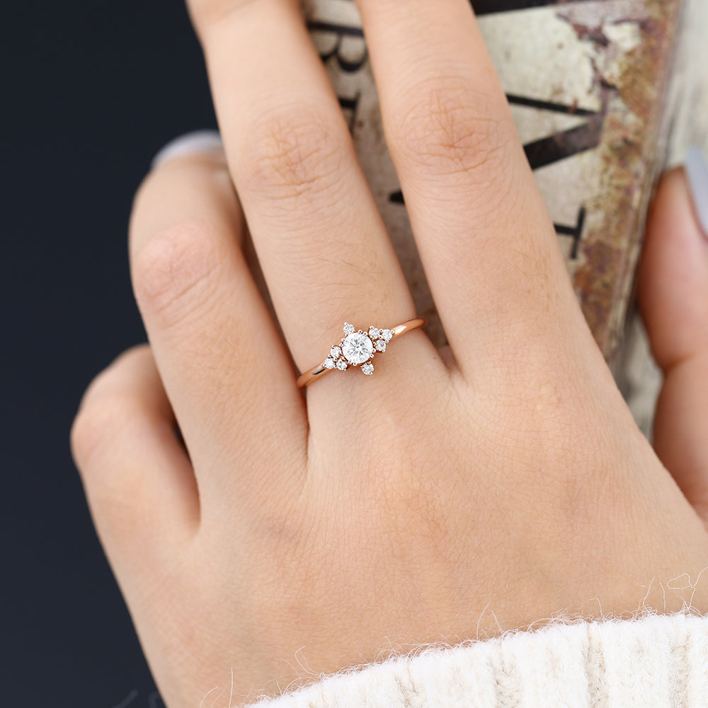 0.22 CT Round Shaped Moissanite Engagement Ring In Cluster Design