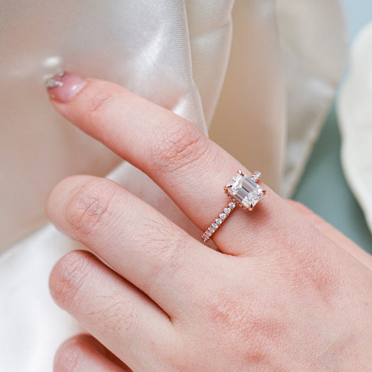 2.0 CT Emerald Hidden Halo Moissanite Engagement Ring