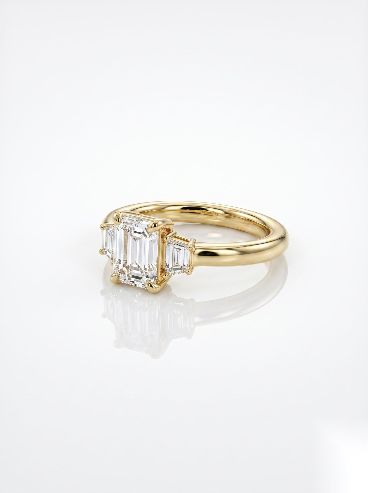 0.5 CT Emerald Three Stone Moissanite Engagement Ring