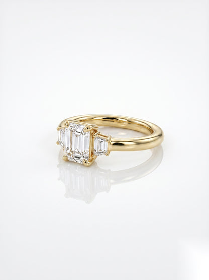 0.5 CT Emerald Three Stone Moissanite Engagement Ring