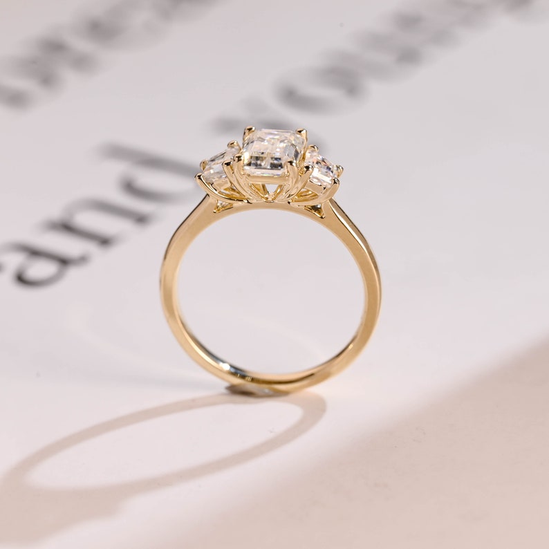 2.0 CT Emerald Three Stone Moissanite Engagement Ring