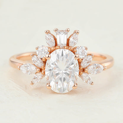 1.33 CT Oval Shaped Moissanite Engagement Ring In Cluster Design