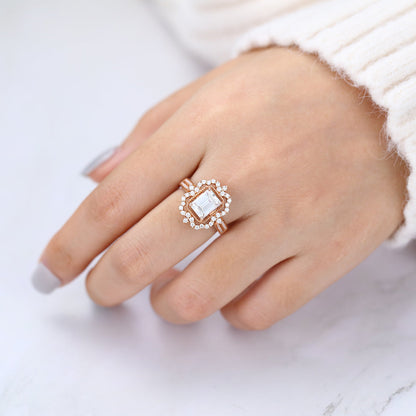 1.6 CT Emerald Shaped Moissanite Engagement Ring In Cluster Design
