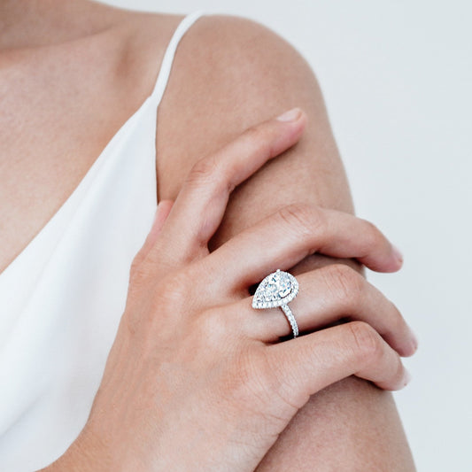 3 CT Pear Halo & Pave Moissanite Engagement Ring