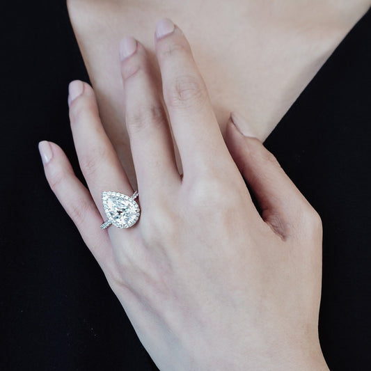 3 CT Pear Halo & Pave Moissanite Engagement Ring