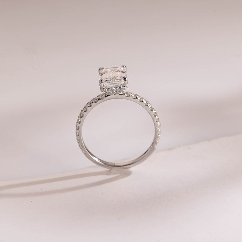 2.0 CT Emerald Pave Moissanite Engagement Ring