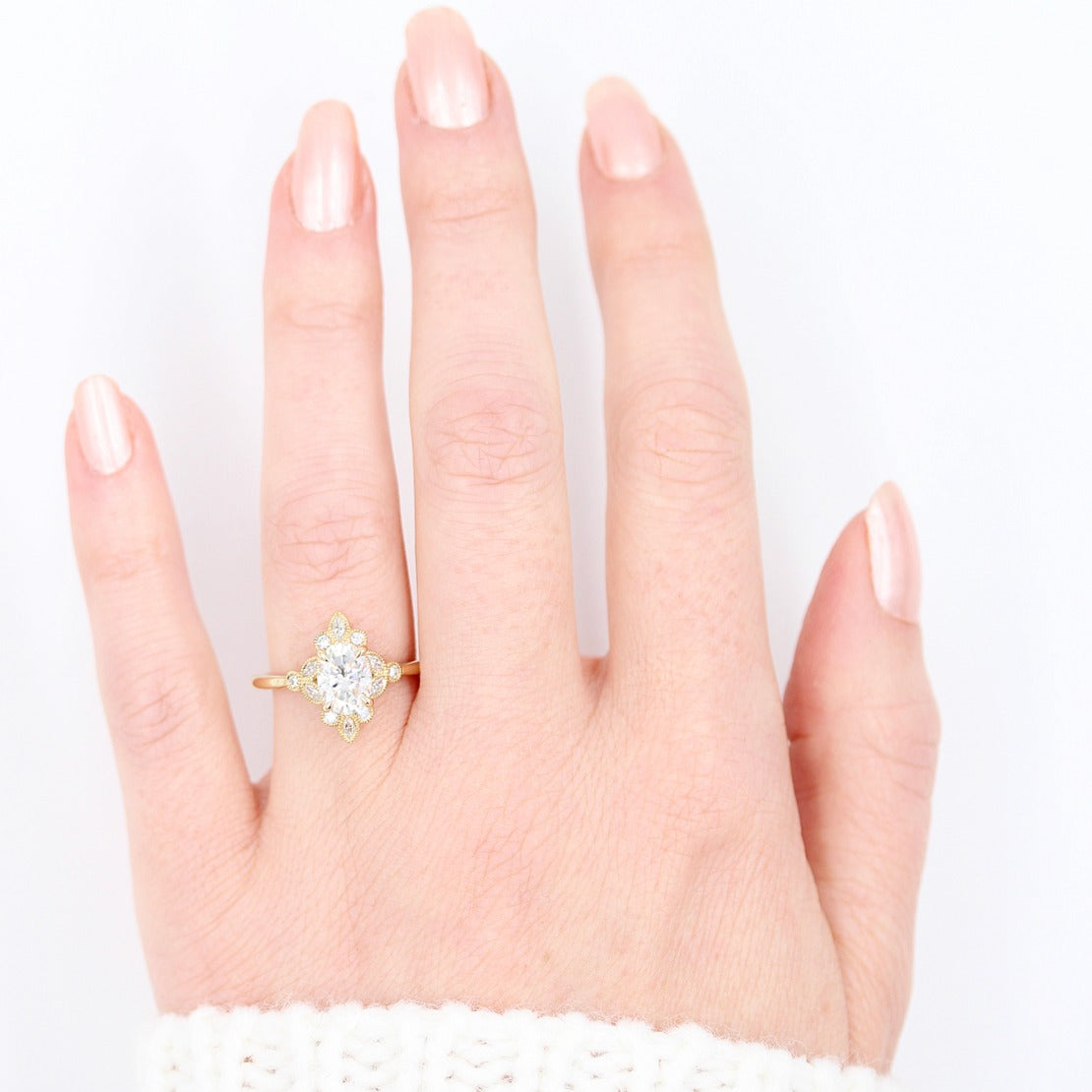 1.33 CT Oval Cluster Moissanite Engagement Ring