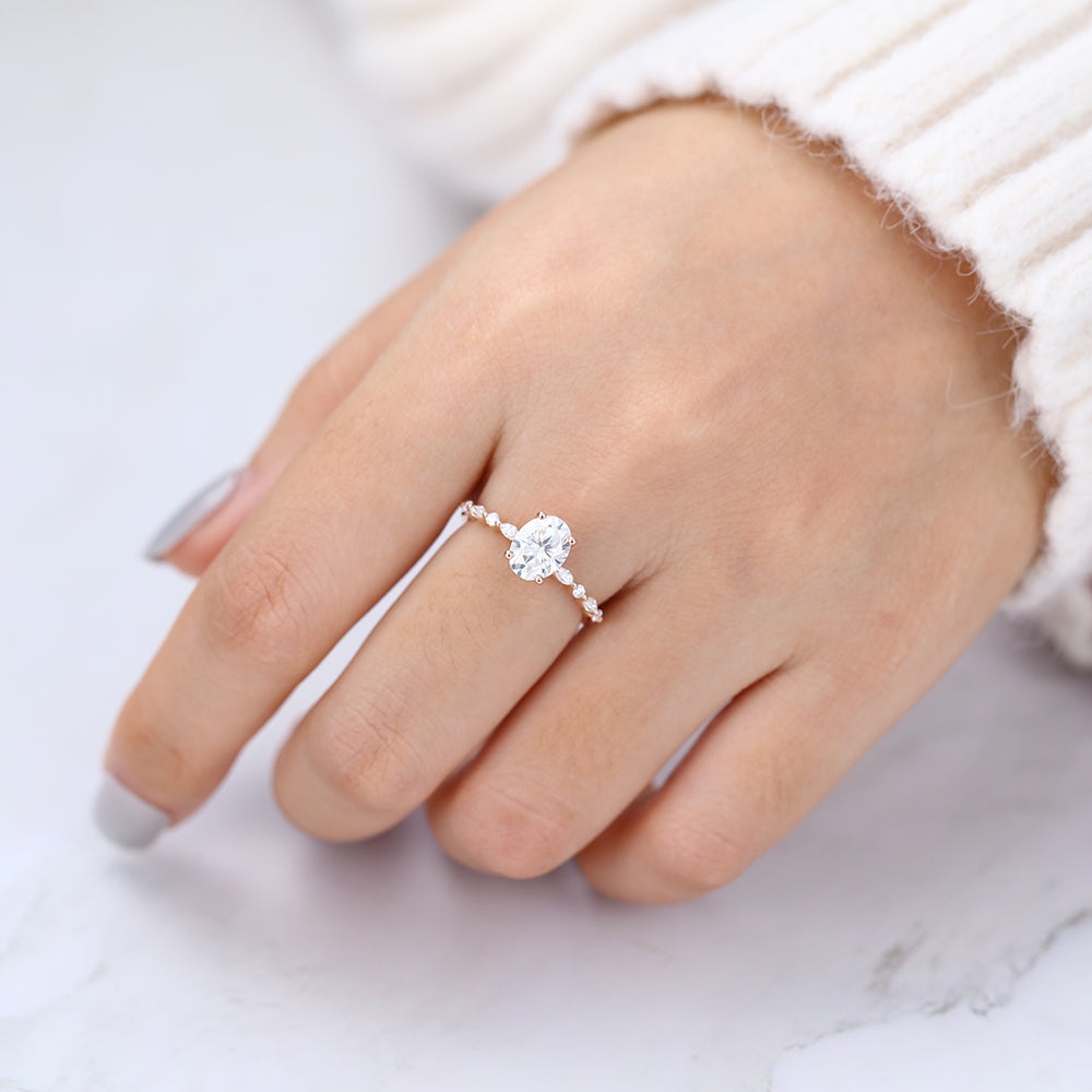 1.33 CT Oval Shaped Moissanite Engagement Ring In Pave Design