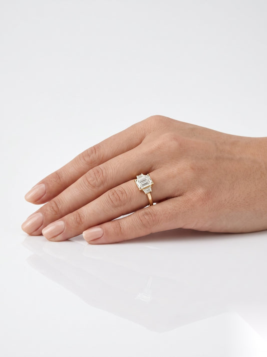 0.5 CT Emerald Three Stone Moissanite Engagement Ring
