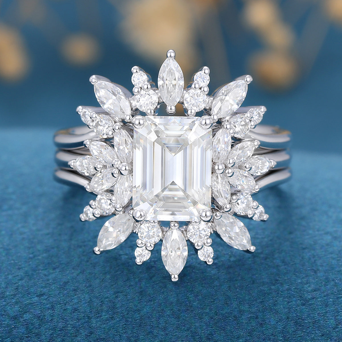 1.6 CT Emerald Cluster Moissanite Bridal Set