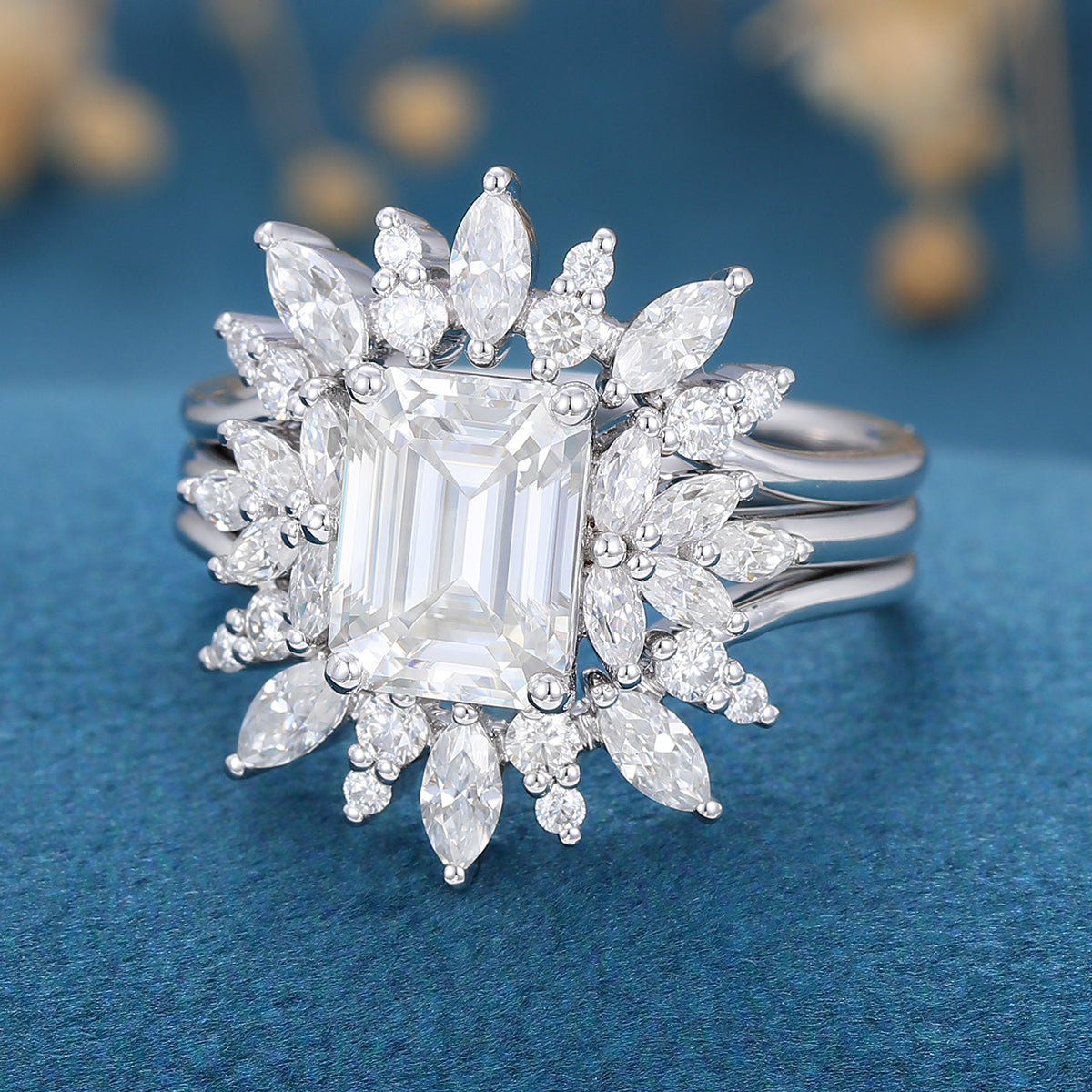 1.6 CT Emerald Cluster Moissanite Bridal Set