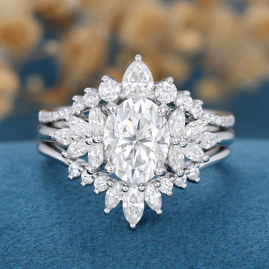 1.33 CT Oval Cluster Moissanite Bridal Set