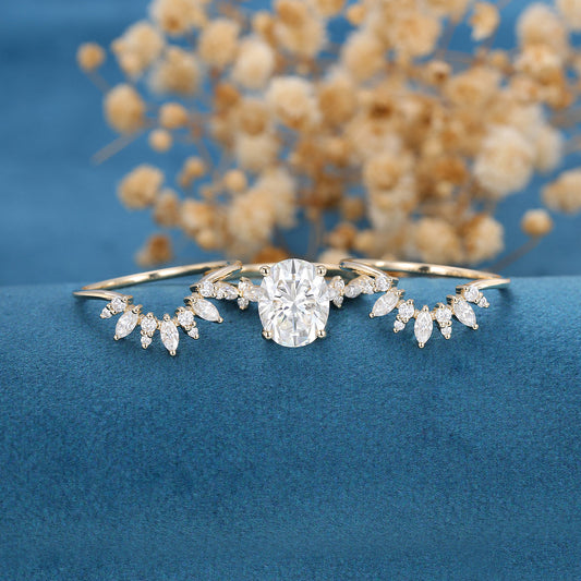 2.72 CT Oval Cluster Pave Moissanite Bridal Set