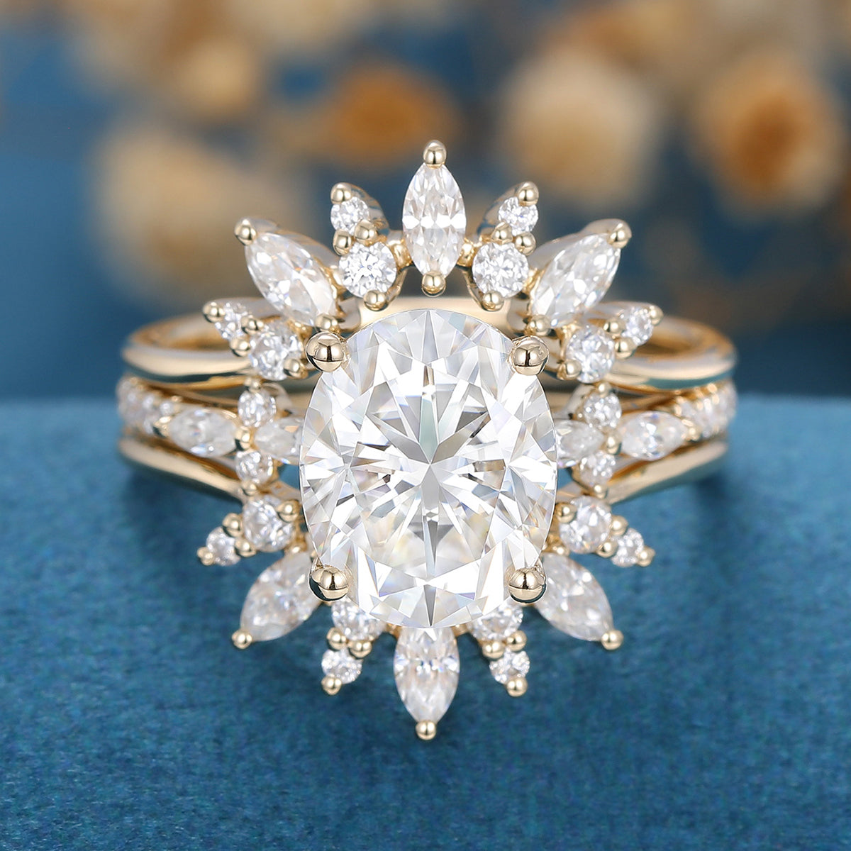 2.72 CT Oval Cluster Pave Moissanite Bridal Set