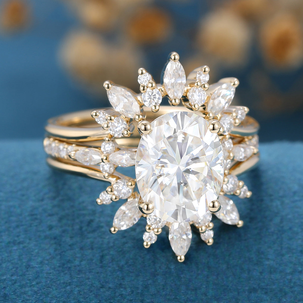 2.72 CT Oval Cluster Pave Moissanite Bridal Set