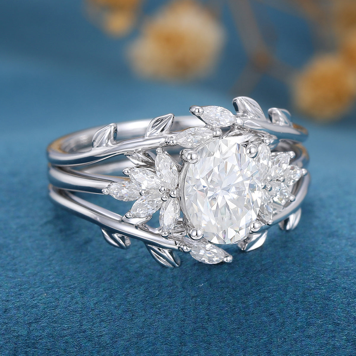 1.33 CT Oval Cluster Moissanite Bridal Set