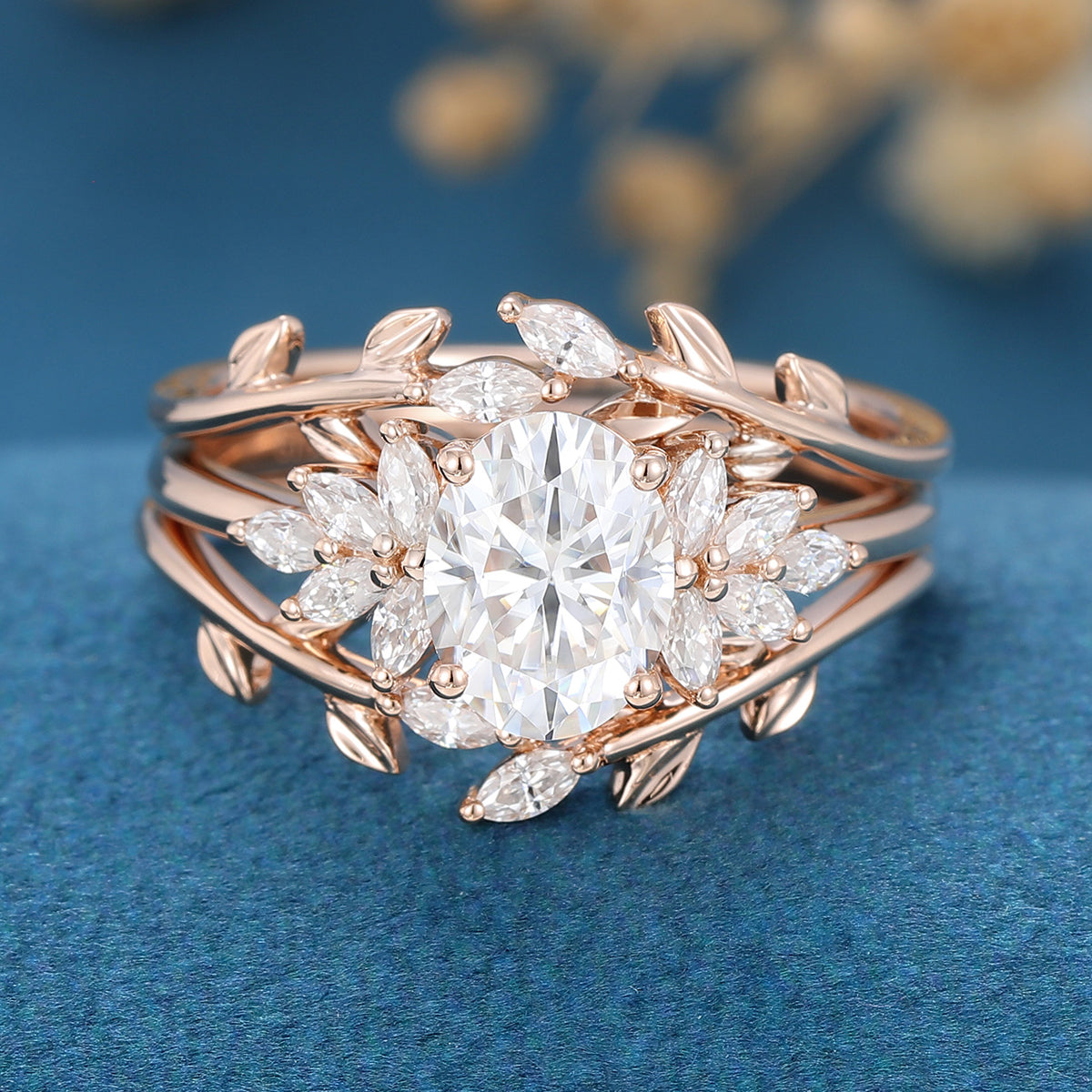 1.33 CT Oval Cluster Moissanite Bridal Set