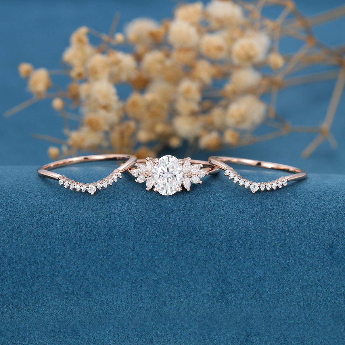 1.33 CT Oval Pave Moissanite Bridal Set