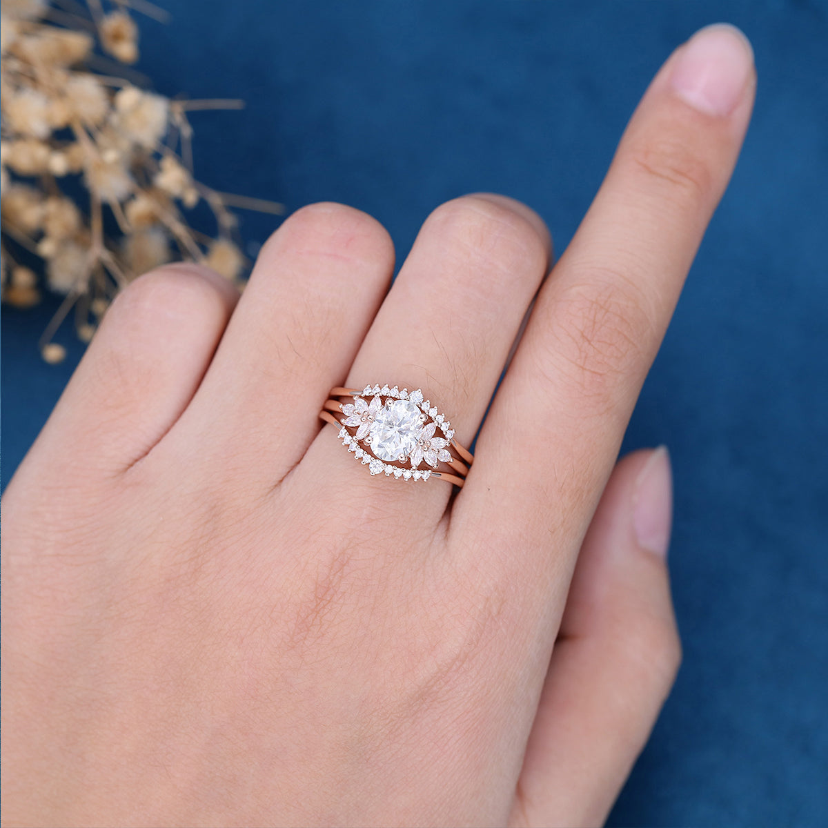 1.33 CT Oval Pave Moissanite Bridal Set