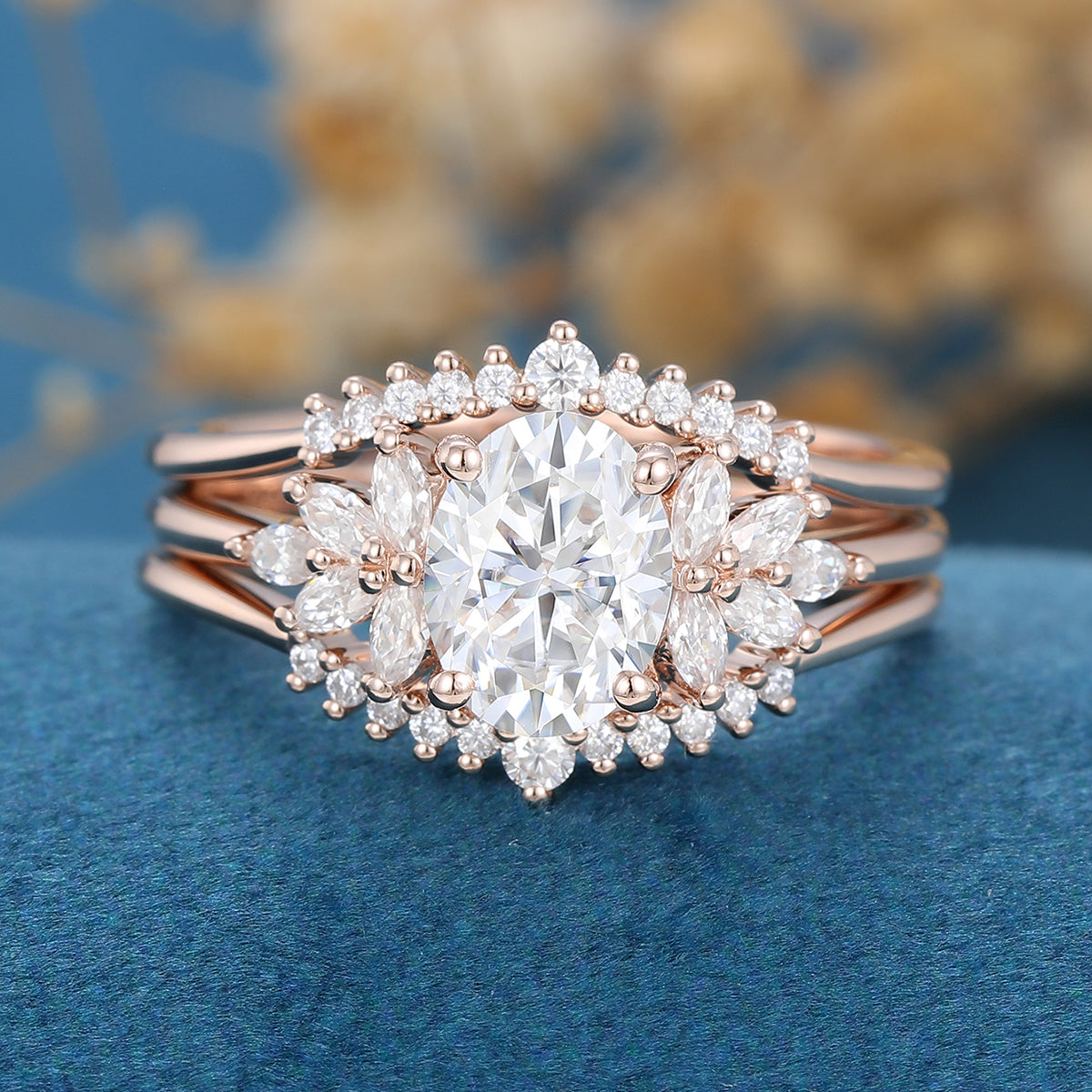1.33 CT Oval Pave Moissanite Bridal Set