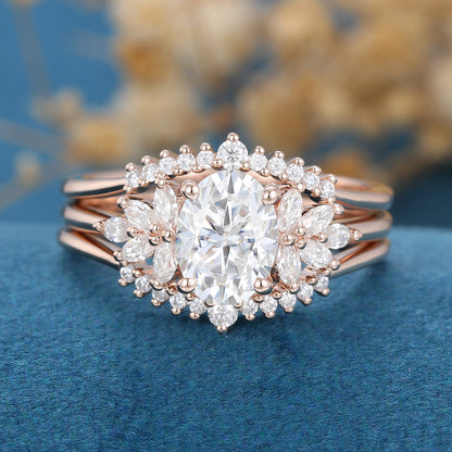 1.33 CT Oval Pave Moissanite Bridal Set